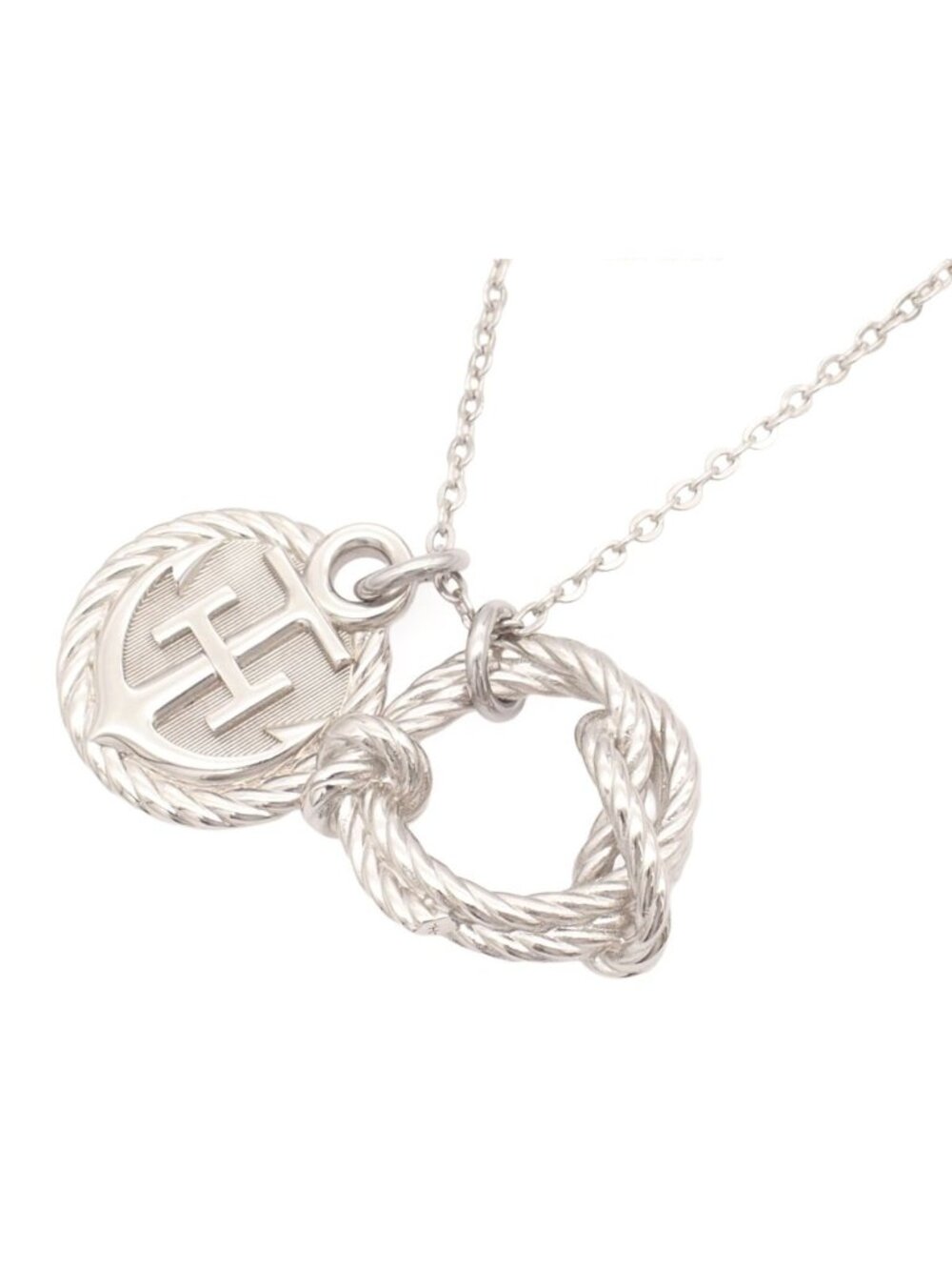 Hermes Cortage Rope Necklace Silver Stainless Steel H Anchor Ikari Charm Long
